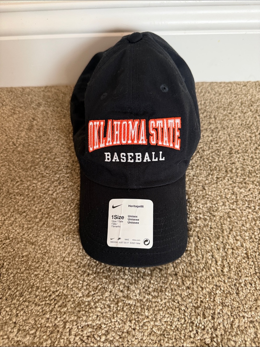 Nike Black Oklahoma State Baseball Hat with Orange & White Logo